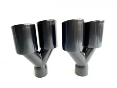 Dubbel zwart gecoat sierstuk 2 x Ø 89 | Afgeschuind met logo